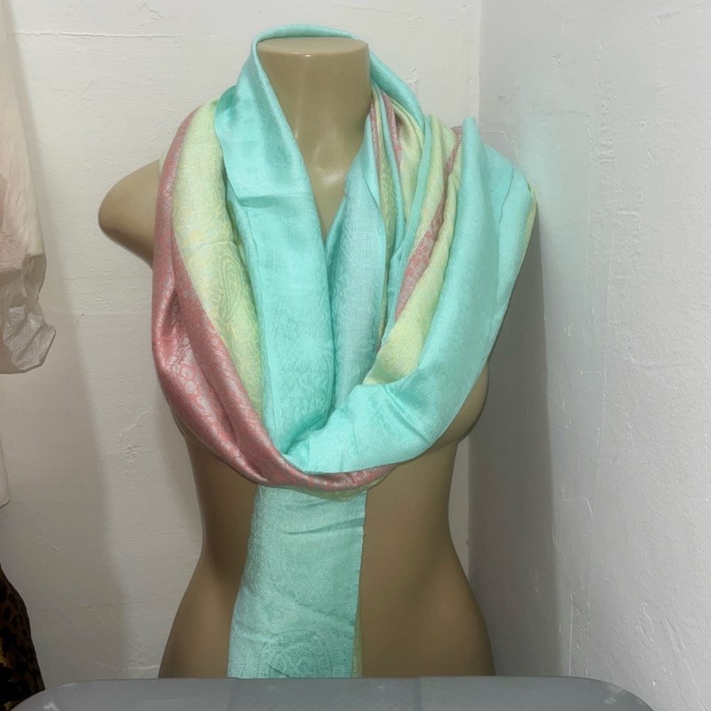 [JUST IN] Pashmire Multicolor Scarf Paisley 100% Silk Cashmere Scarf Wrap OS